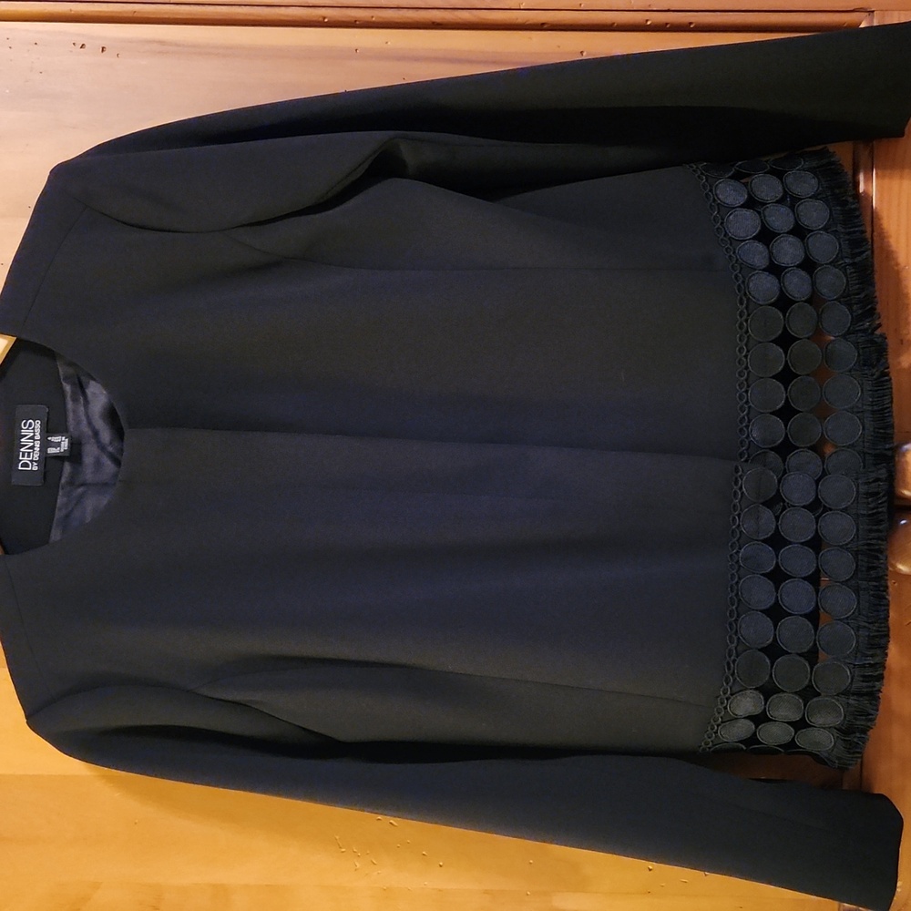 Dennis Basso Black Blazer with Fringe and Circle Detail